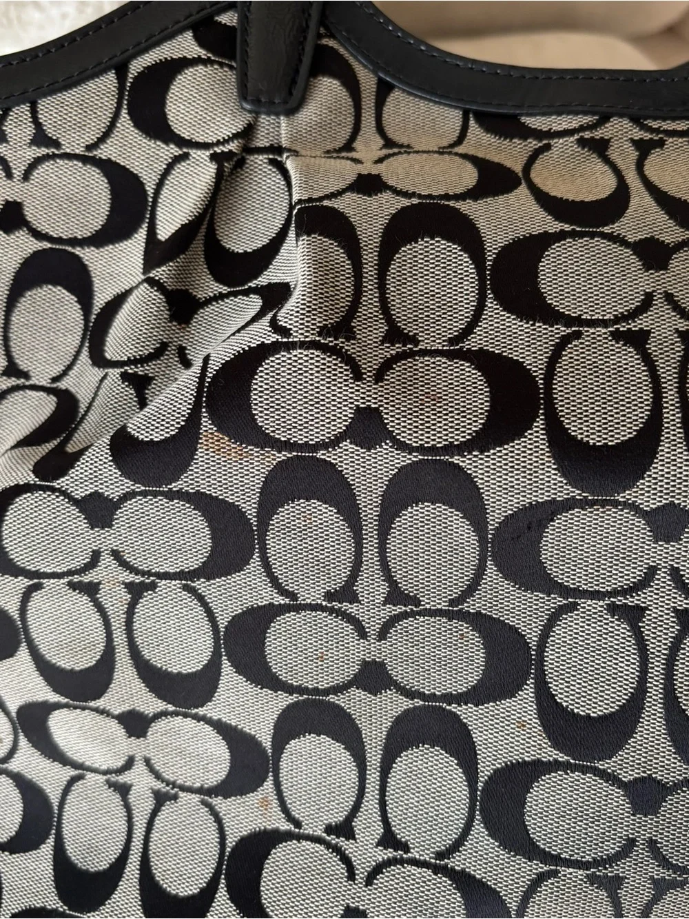 COACH Black Signature Canvas Tote Bag with Charm